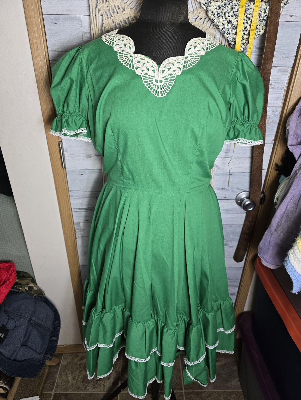 Vtg 60's Partners Please Malco Modes Green Rockabilly Dress Lace Square Dance